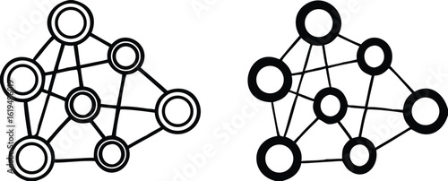 Neural Network Icons. Black and White Vector Icon. Machine Learning, Artificial Intelligence, Virtual Reality. Concept of Technology and Innovation