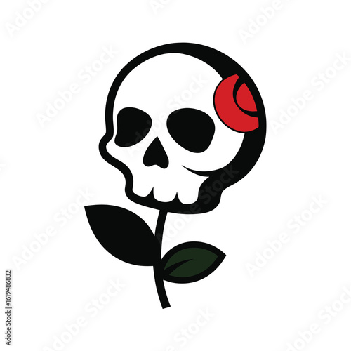 Poetic surreal skull with rose emerging from head in gothic artistic tattoo concept  