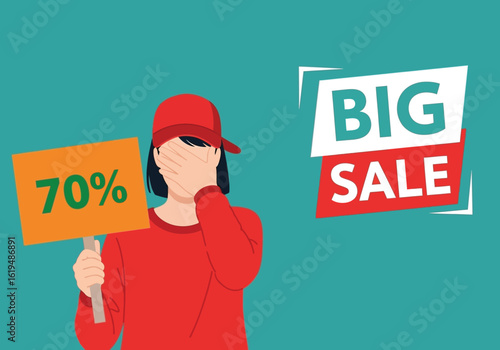 Person Holding 70 Percent Sign With Big Sale Announcement vector illustration Vector illustration of