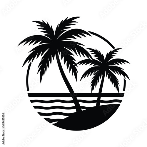 Tropical beach silhouette with group of palm trees classic beach vector ideal for travel and tourism