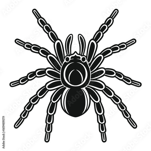 Black tarantula spider silhouette with white outline on white background arachnid