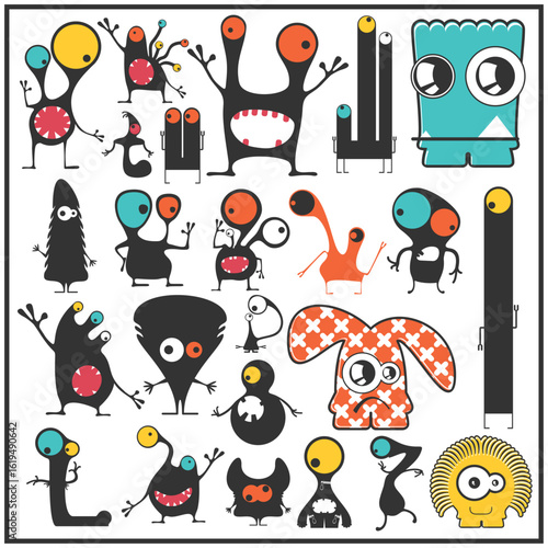 Funny Cartoon Creatures Collection – Cute Weird Characters in Flat Vector Style