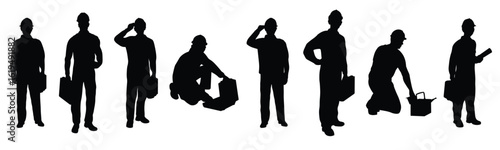 technician worker silhouettes illustration set