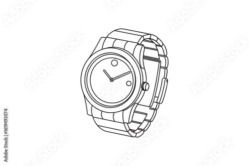 Elegant Wristwatch Line Art Illustration with Metal Band a Timeless Accessory for Style and Punctuality Perfect for Fashion Designs Technical Drawings and Minimalist Graphic Projects