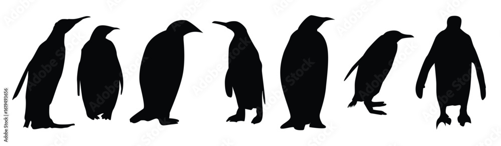 Naklejka premium vector flat illustration set of penguins in different poses