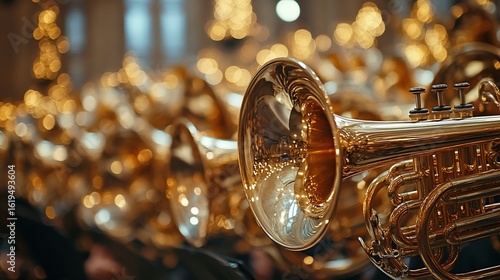 Golden symphony: A lineup of trumpets glitters in preparation for concert