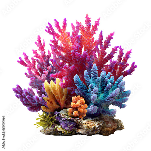  Beautiful colorful Tropical coral reef on a white background