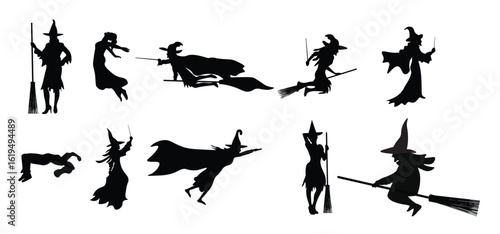 witch silhouette vector illustration set