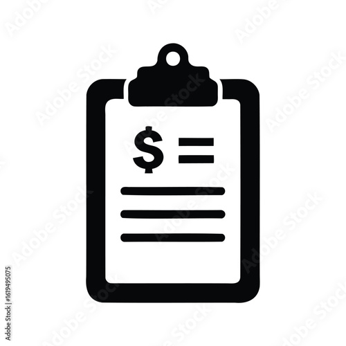 Clipboard with dollar sign and equals symbol representing financial balance sheet