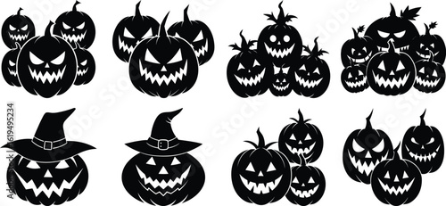 Halloween silhouette elements bundle isolated on white transparent background