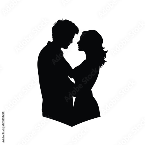 Silhouette of a loving couple in an embrace, representing love and affection