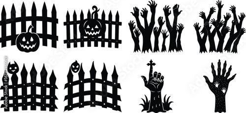 Halloween silhouette elements bundle isolated on white transparent background