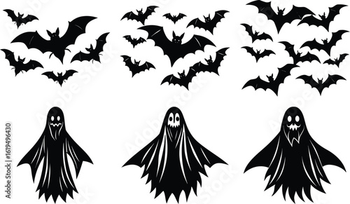 Halloween silhouette elements bundle isolated on white transparent background