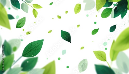 Wallpaper Mural Green leaves falling on white background Torontodigital.ca