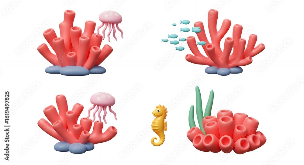 Fototapeta premium Coral reef illustrations set