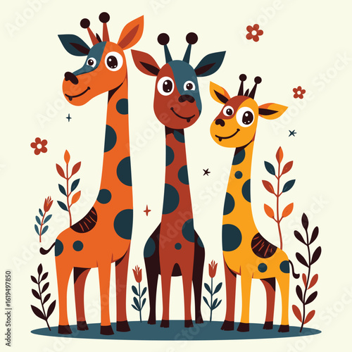 Stylized Giraffes in Flat Vector Design, Playful Color Palette
