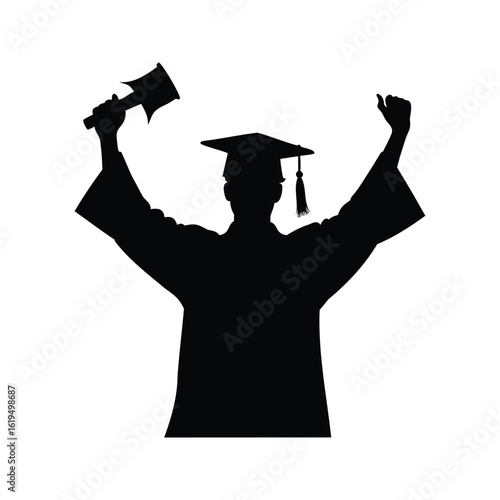 black silhouette graduate with gavel celebrating clip art preview