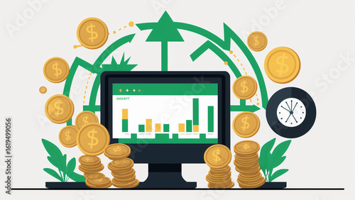 tablet pc with tree and money