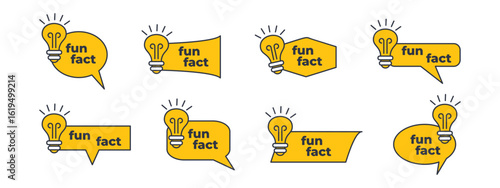 Fun fact message template in yellow with a light bulb. Flat modern minimal trend. Vector illustration isolated on a white background