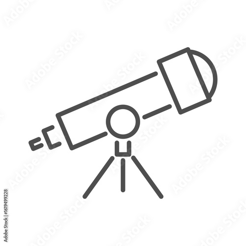 Telescope vector icon for discovery or spyglass use. This line scope symbol with an observatory view by design is perfect.