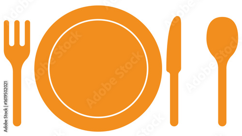 ナイフとフォークとスプーンのカトラリーセットオレンジ皿