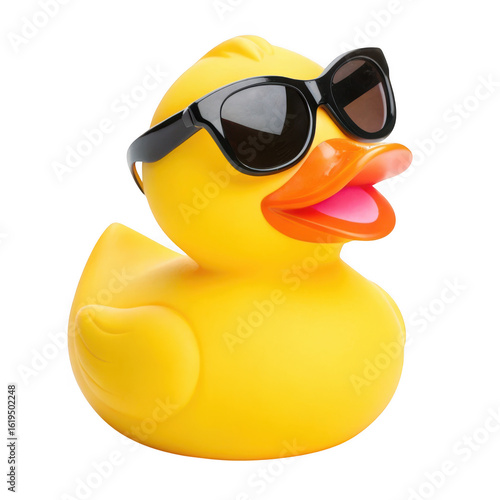 3d cool rubber duck with sunglasses isolated on transparent background