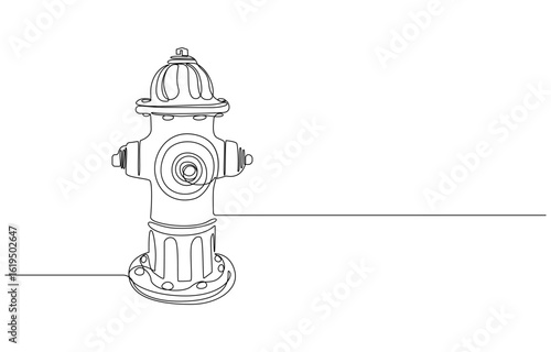 Fire hydrant isolated on white background. One line continuous fire hydrant, A continuous single line drawing of a fire hydrant, symbolizing safety and fire, 