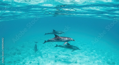 Wallpaper Mural Pod of Dolphins Swimming in Clear Turquoise Ocean Water Torontodigital.ca