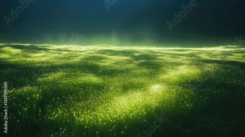 Luminous Meadow: A Stunning Night Scene of Glowing Grass
