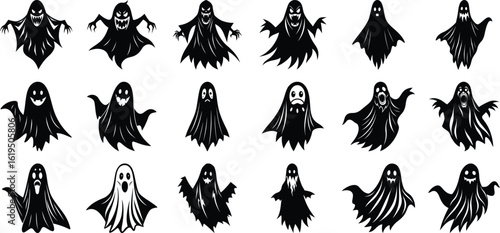 Halloween silhouette elements bundle isolated on white transparent background