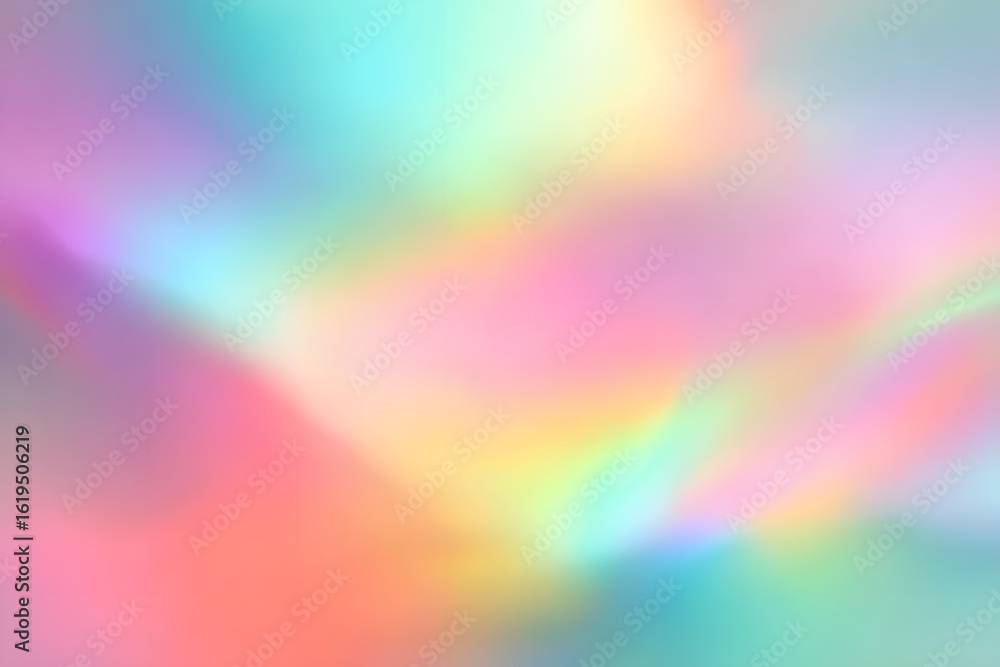 Obraz premium Holographic rainbow pastel-colored background. Abstract holographic texture for banner, poster, or cover design. Soft,