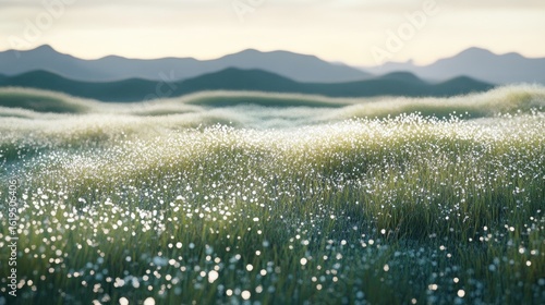 Serene Dew-Kissed Meadow: Stunning Landscape Photography