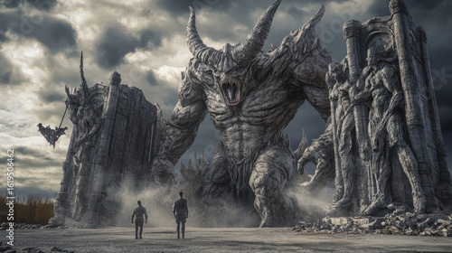 Epic Fantasy Monster: Colossal Stone Beast & Ancient Ruins