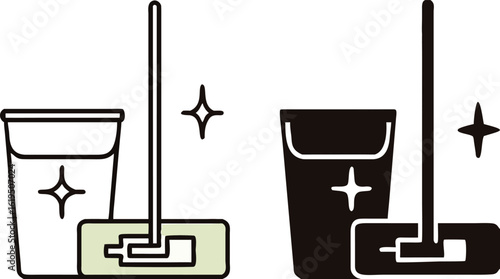Sweep Icons. Black and White Vector Illustration. Man with a Broom. House or Street Cleaning. Hygiene Concept