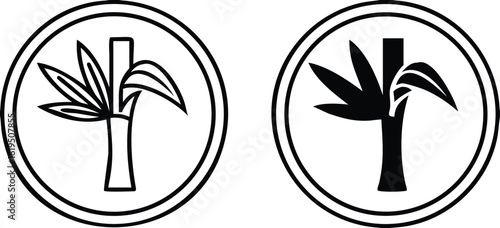 Organic Bamboo icons. Organic and Natural Fabric. Bamboo Garment Tag Symbol. Bamboo Leaves.