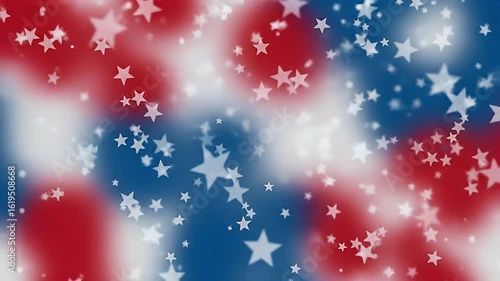 Dynamic patriotic celebration with glittering stars floating over red white and blue colors perfect for festive 4th of July holiday designs