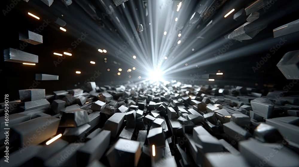 Obraz premium Abstract gray blocks with light rays