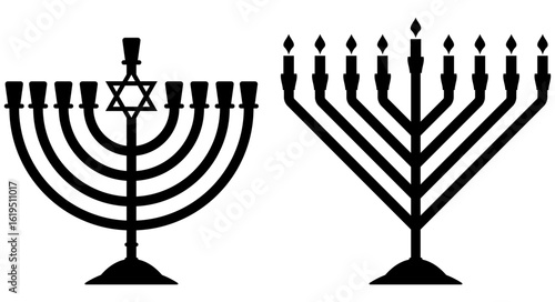 Menorah, two different shapes. Semicircular and straight. Flat vector illustration isolated on white background.