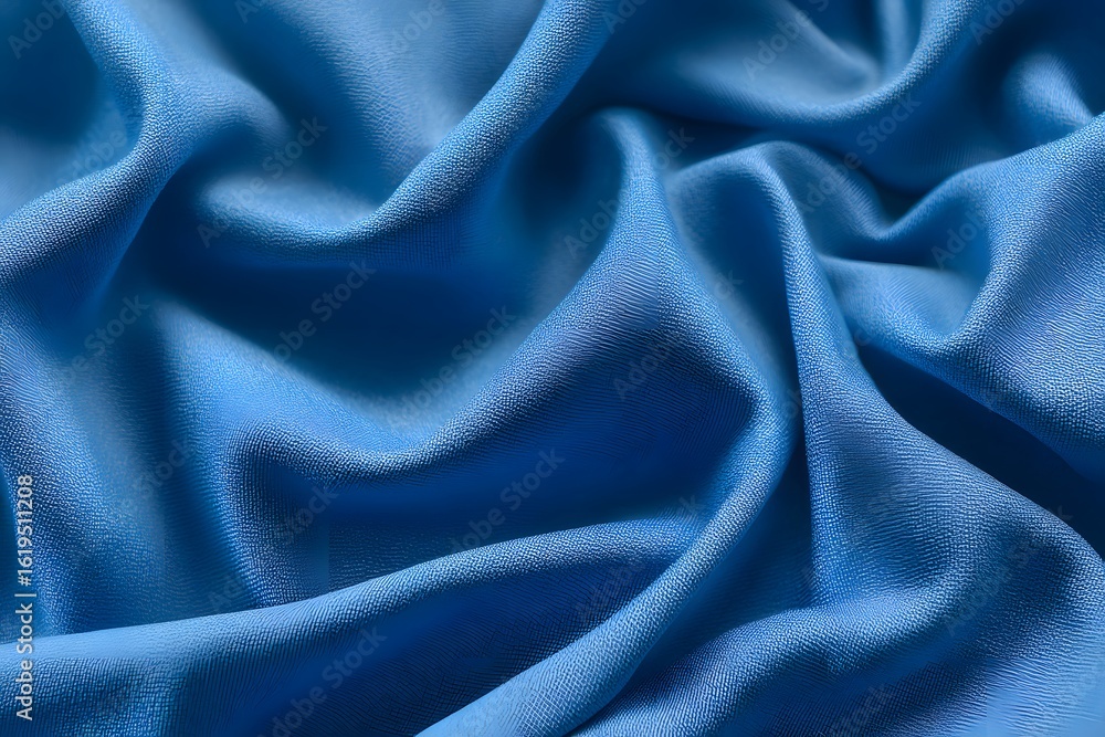 Fototapeta premium Blue sports fabric texture background, close-up of blue jersey cloth