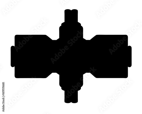 Silhouette of a complex mechanical assembly, possibly a valve or manifold system