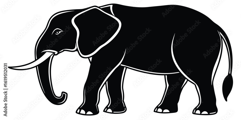 Fototapeta premium Majestic african elephant silhouette standing proudly against white background