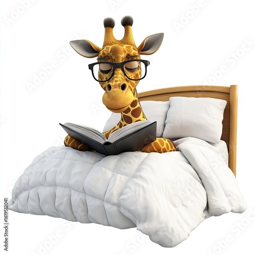 Giraffe Reading in Bed: A Whimsical Illustration