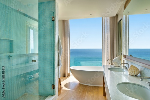 Luxurious Oceanfront Bathroom with Stunning Sea Views and Modern Fixtures