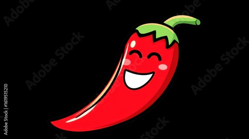Cartoon chili pepper with a happy expression. (25)