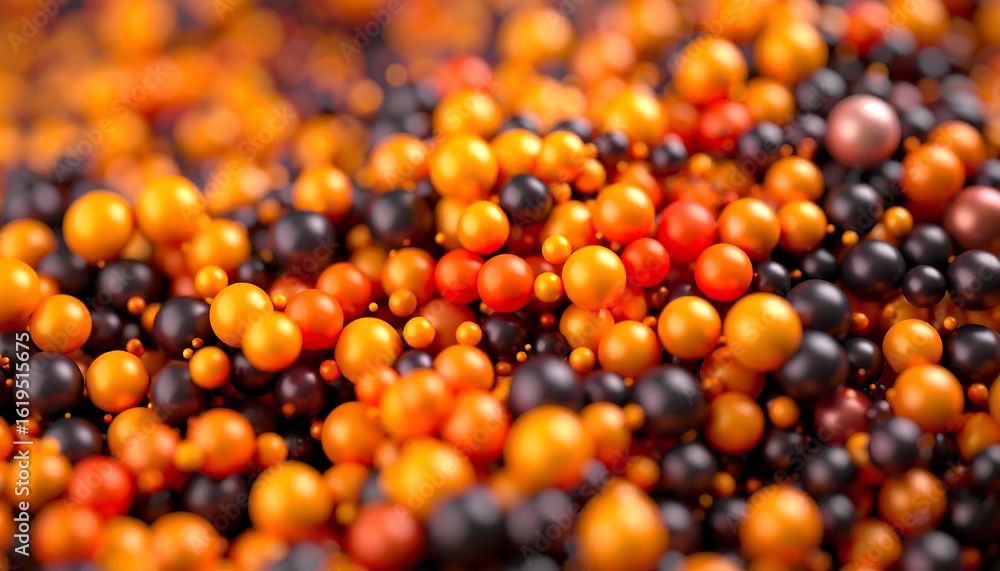 Abstract image of numerous shiny spheres in orange and black tones, creating a flowing, undulating texture Abstract image of numerous shiny spheres in orange and black tones, creating a flowing, undulating texture