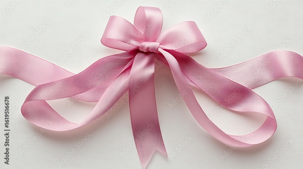 Delicate pink ribbon bow on a plain background. Delicate pink ribbon bow on a plain background.