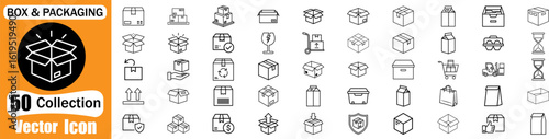 Box wrapped for gift vector outline icon set. Present and surprise packaging icons