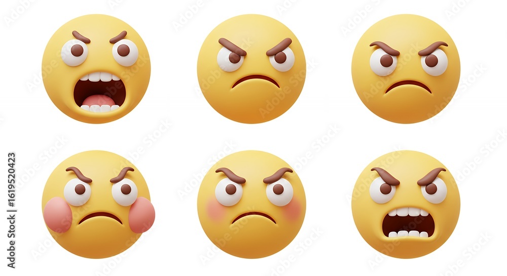 Fototapeta premium Angry emojis set digital illustration