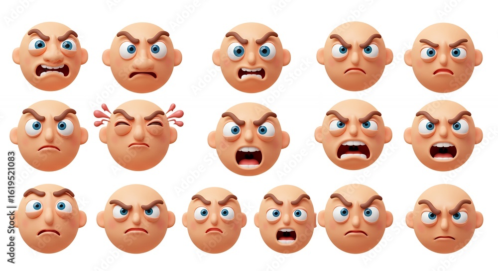Cartoon faces showing diverse emotions Cartoon faces showing diverse emotions