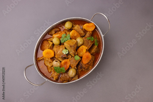 Traditional Moroccan Lamb Tagine With Apricots. 